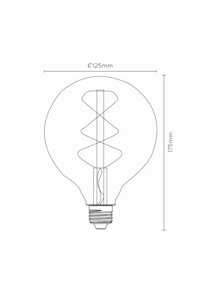 Lucide G125 - Ampoule filament - Ø 12,5 cm - LED Dim. - E27 - 1x5W 2200K - Ambre - technique